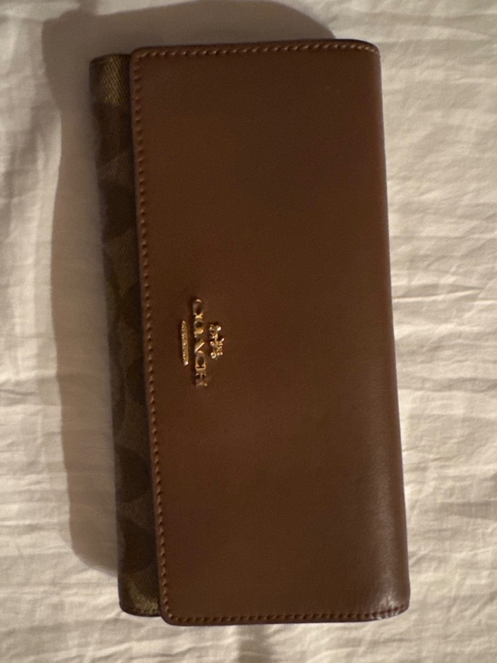 Coach brown leather trifold wallet